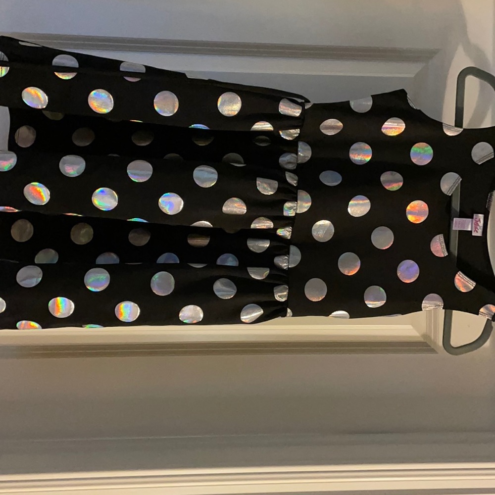 Justice black and silver dot dress. Like new